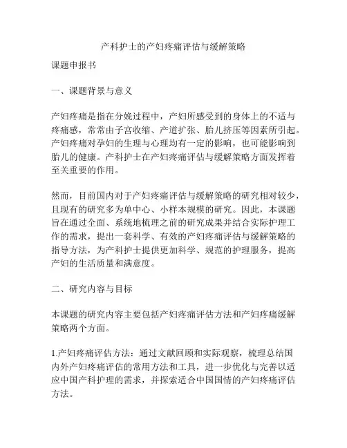 【课题申报】产科护士的产妇疼痛评估与缓解策略