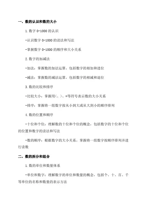 二年级数学下要背会的知识点教学提纲