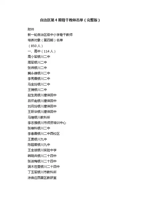 自治区第4期骨干教师名单（完整版）