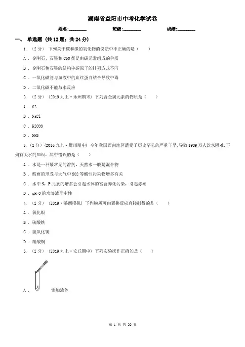湖南省益阳市中考化学试卷  