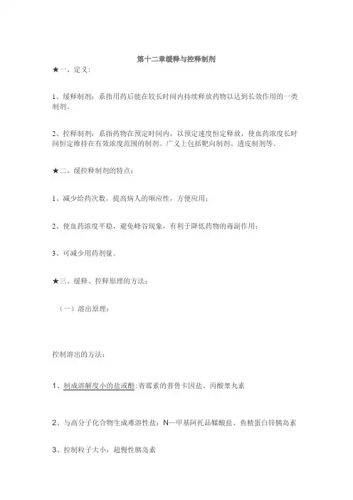 缓释与控释制剂知识点梳理.