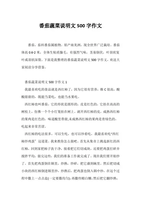 (说明文)番茄蔬菜说明文500字作文
