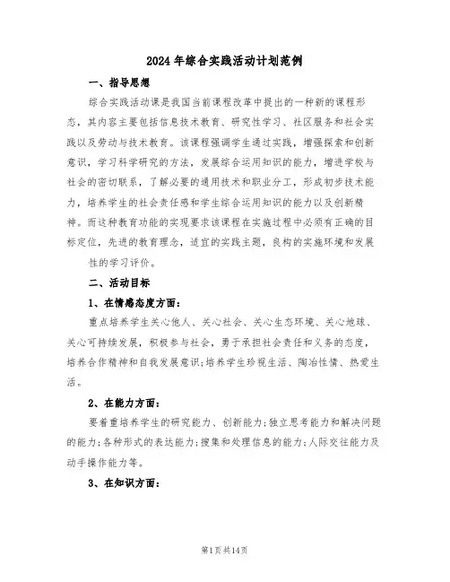 2024年综合实践活动计划范例(四篇)