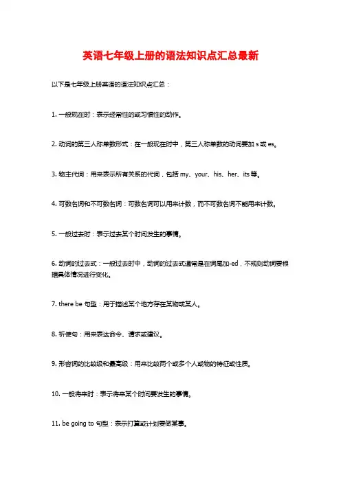 英语七年级上册的语法知识点汇总最新