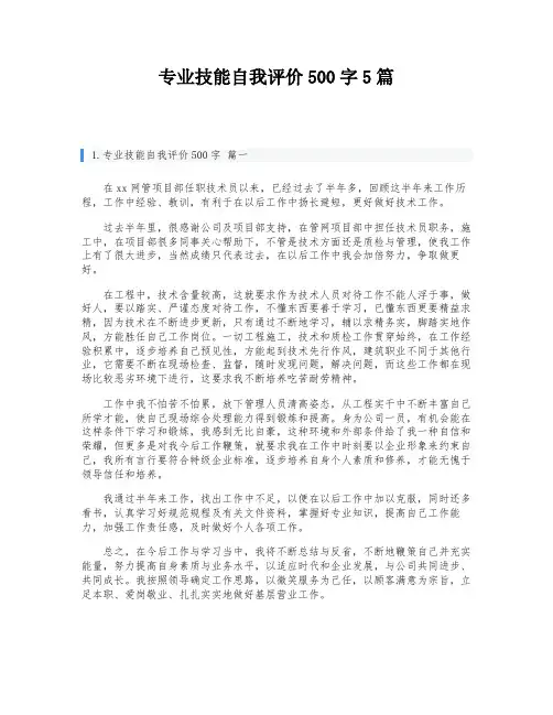 专业技能自我评价500字5篇