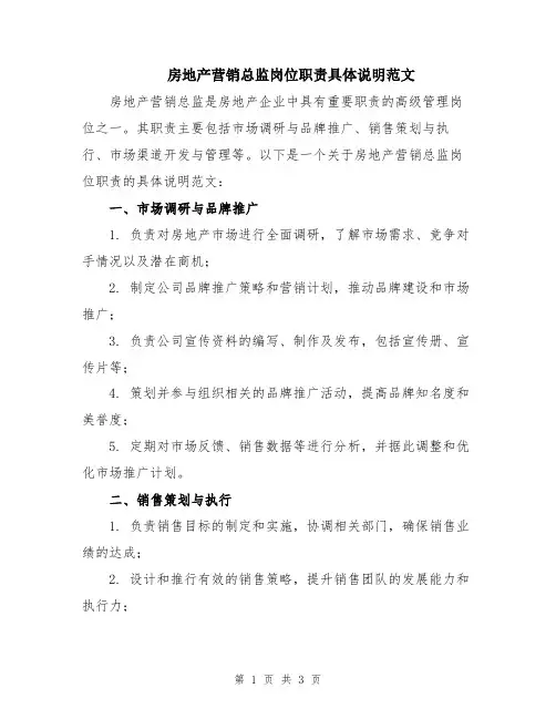 房地产营销总监岗位职责具体说明范文