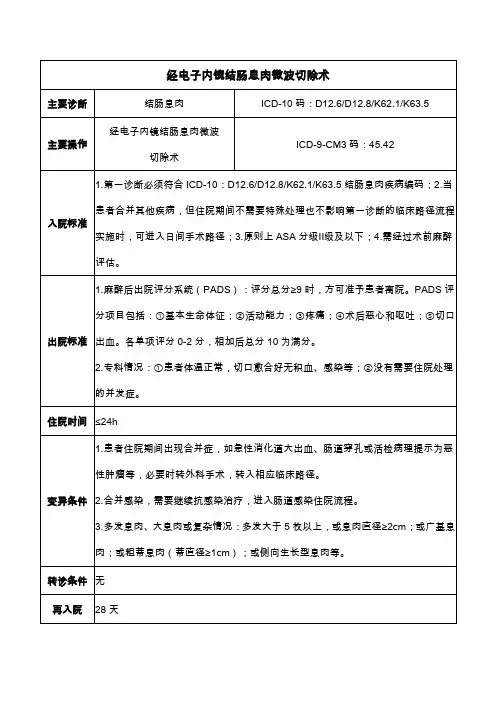 经电子内镜结肠息肉微波切除术(2020年日间手术病种手术操作规范)