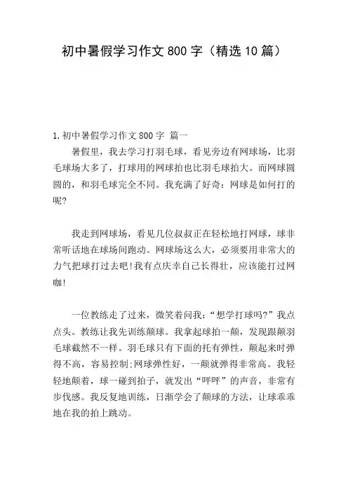初中暑假学习作文800字(精选10篇)