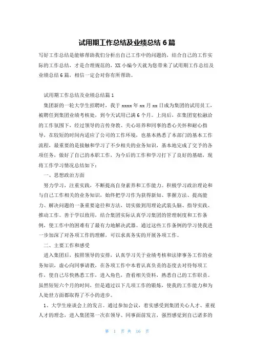 试用期工作总结及业绩总结6篇