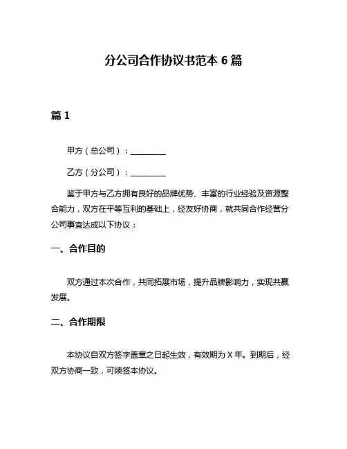 分公司合作协议书范本6篇