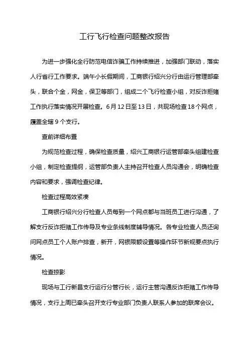 工行飞行检查问题整改报告