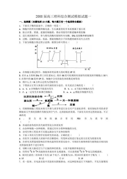 2008届高三理科综合测试模拟试题一