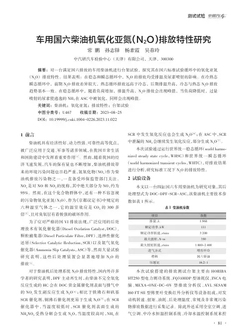 车用国六柴油机氧化亚氮（N2O）排放特性研究