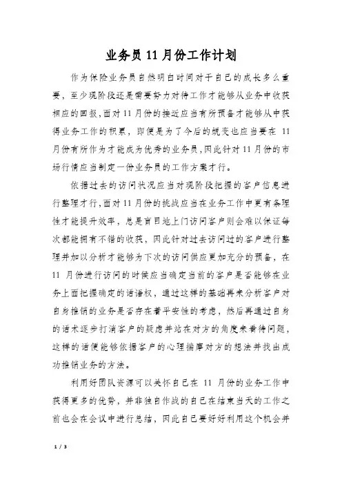 业务员11月份工作计划