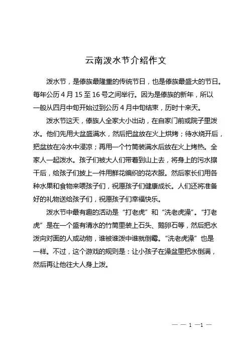 云南泼水节介绍作文