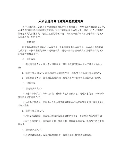 人才引进培养计划方案的实施方案