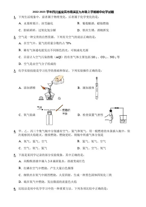 2022-2023学年四川省宜宾市南溪区九年级上学期期中化学试题