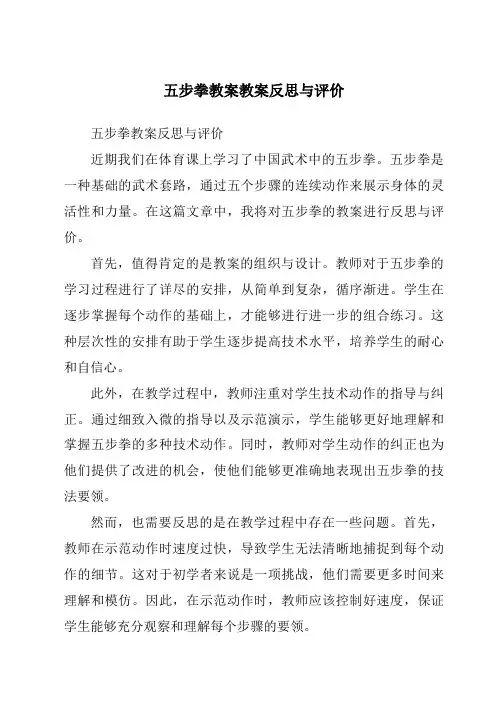 五步拳教案教案反思与评价