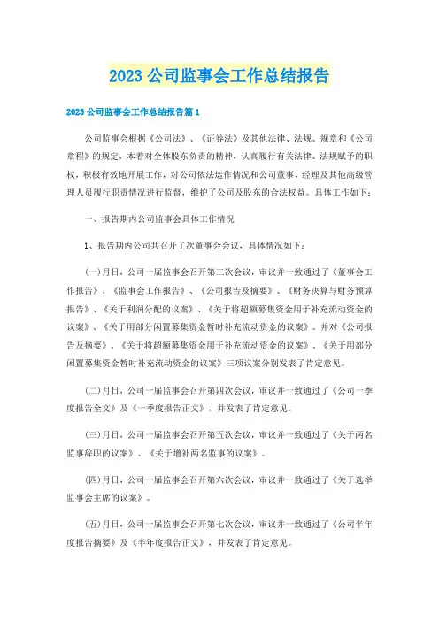 2023公司监事会工作总结报告