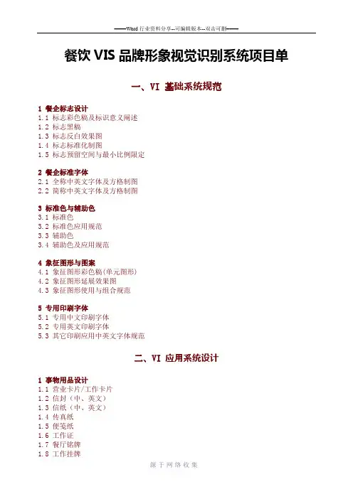 餐饮VIS品牌形象视觉识别系统项目单