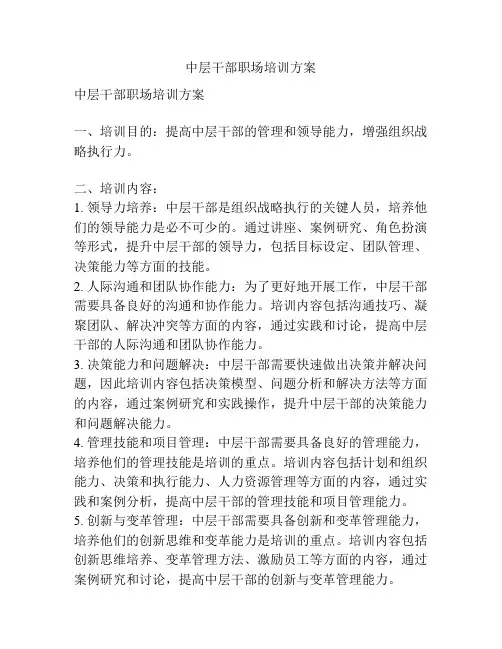 中层干部职场培训方案