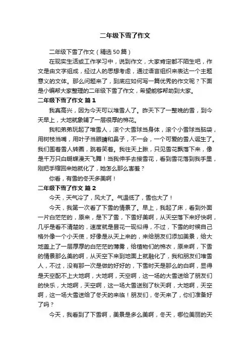 二年级下雪了作文（精选50篇）