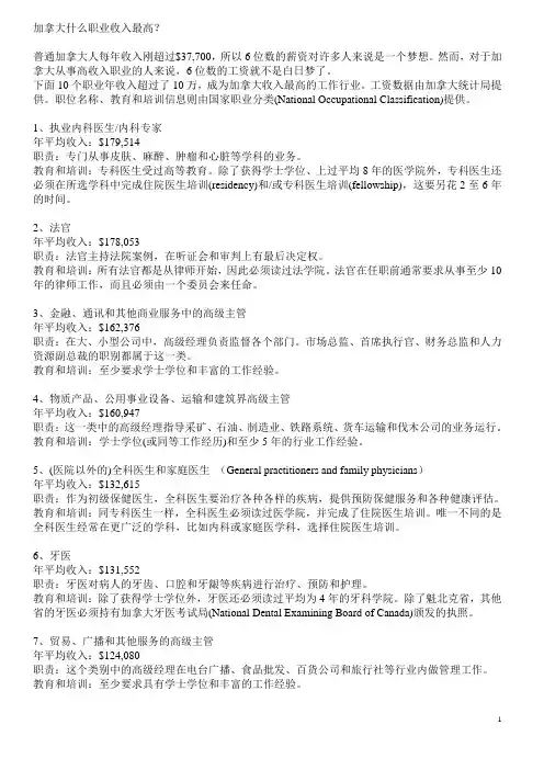 加拿大什么职业收入最高
