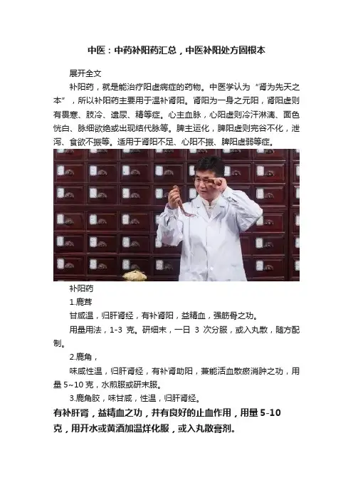 中医：中药补阳药汇总，中医补阳处方固根本