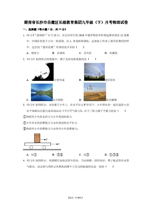 湖南省长沙市岳麓区长郡教育集团九年级(下)月考物理试卷