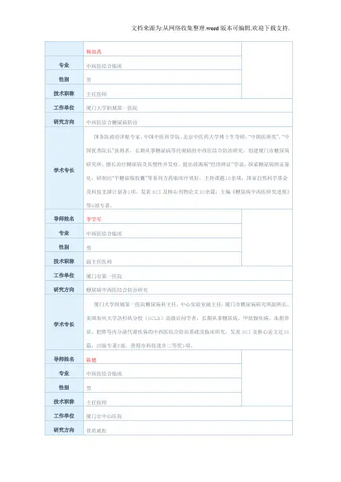 【研究】福建中医药大学研究生导师信息
