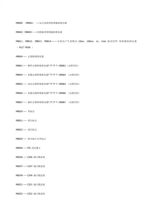 FX系列中特殊辅助继电器M～M精编 ()