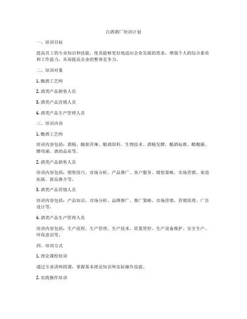 白酒酒厂培训计划