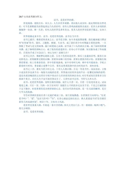 2017山东高考满分作文 路 范文3
