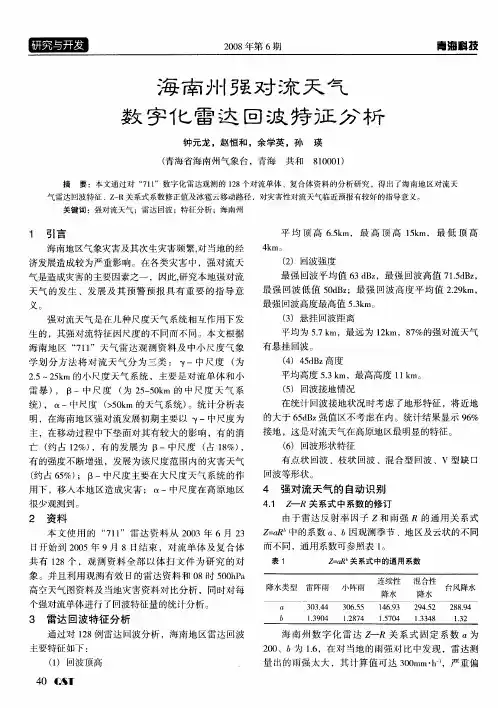 海南州强对流天气数字化雷达回波特征分析
