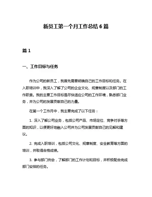 新员工第一个月工作总结6篇