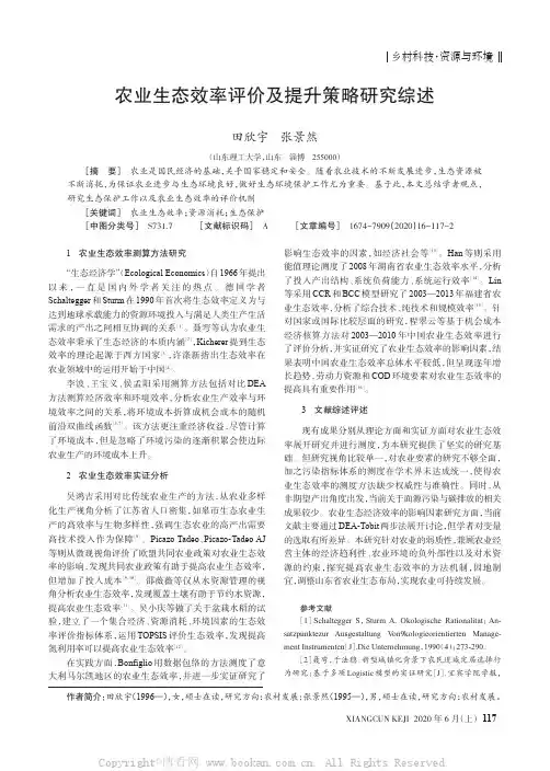 农业生态效率评价及提升策略研究综述
