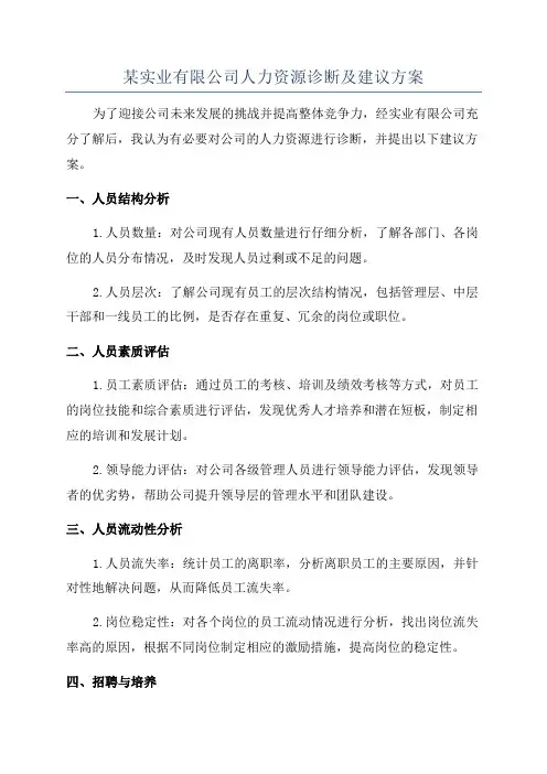 某实业有限公司人力资源诊断及建议方案