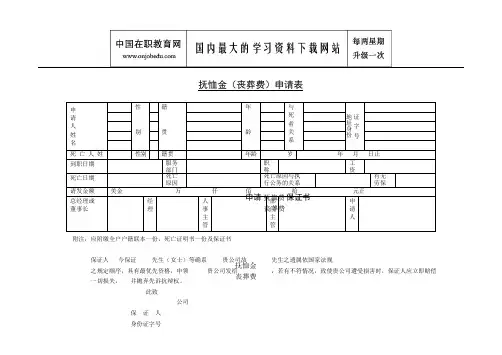 抚恤金申请(丧葬费)表