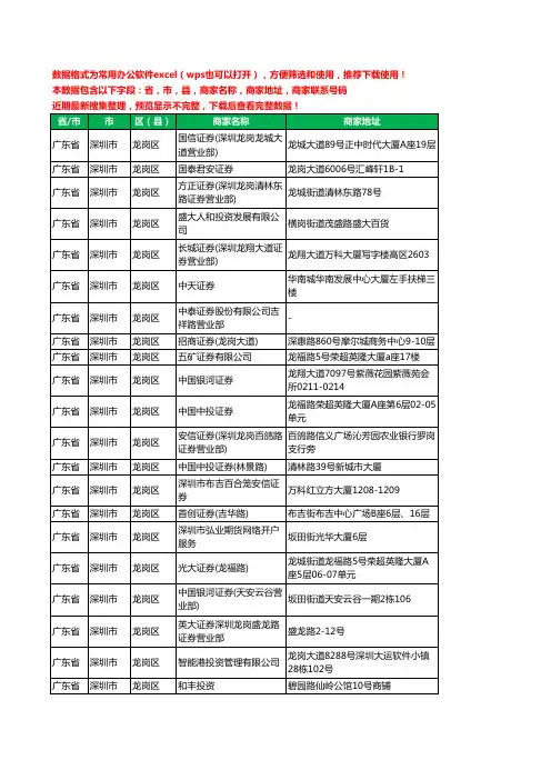 2020新版广东省深圳市龙岗区证券工商企业公司商家名录名单黄页联系电话号码地址大全35家
