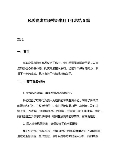 风险隐患专项整治半月工作总结5篇