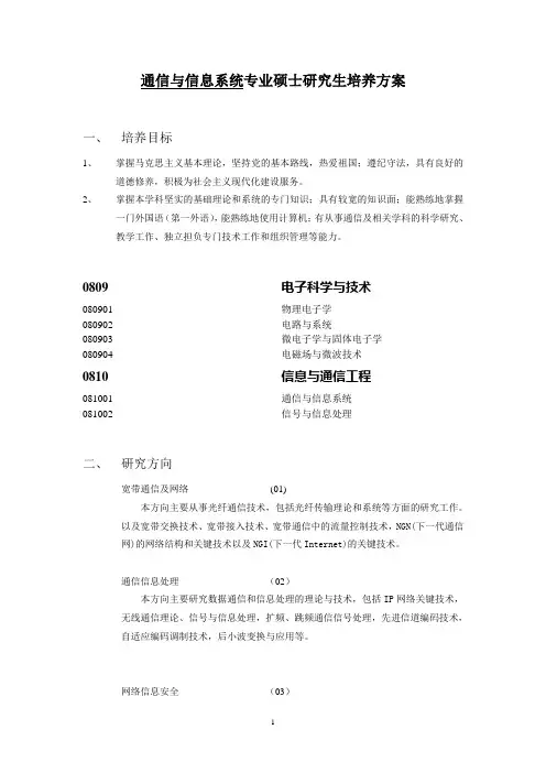 2019 通信与信息系统专业硕士研究生培养方案