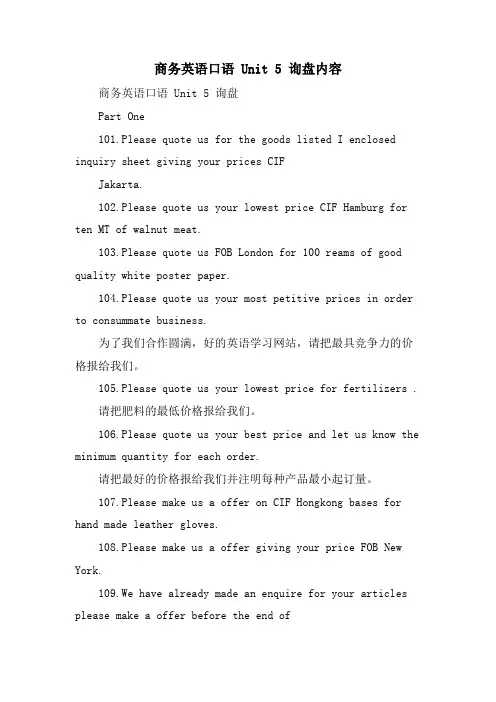 商务英语口语 Unit 5 询盘内容