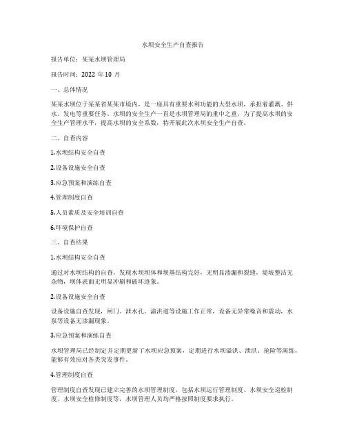 水坝安全生产自查报告