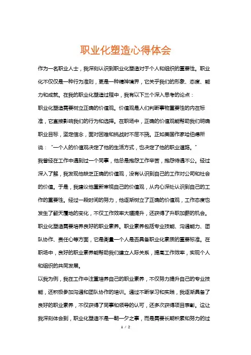 职业化塑造心得体会