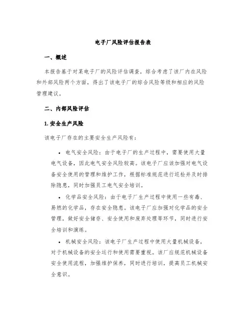 电子厂风险评估报告表
