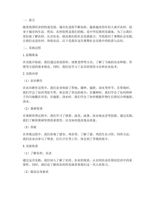 暑期社会实践干农活总结