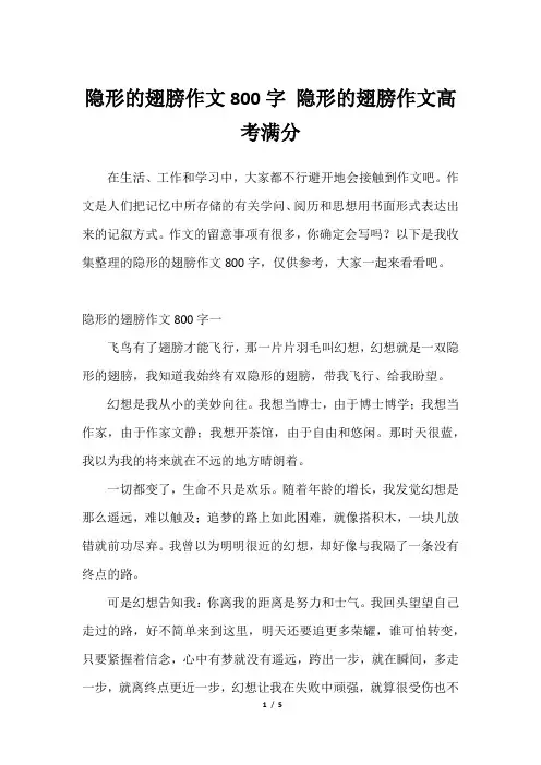 2023年隐形的翅膀作文800字 隐形的翅膀作文高考满分