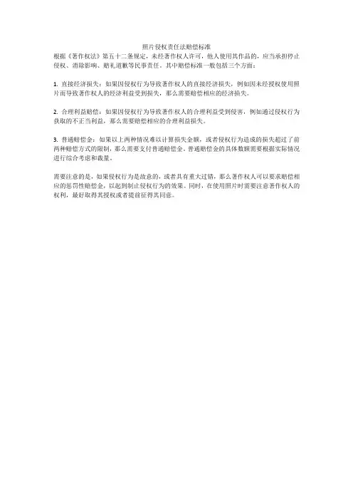 照片侵权责任法赔偿标准