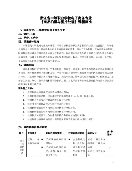 《商品拍摄与图片处理》课程标准