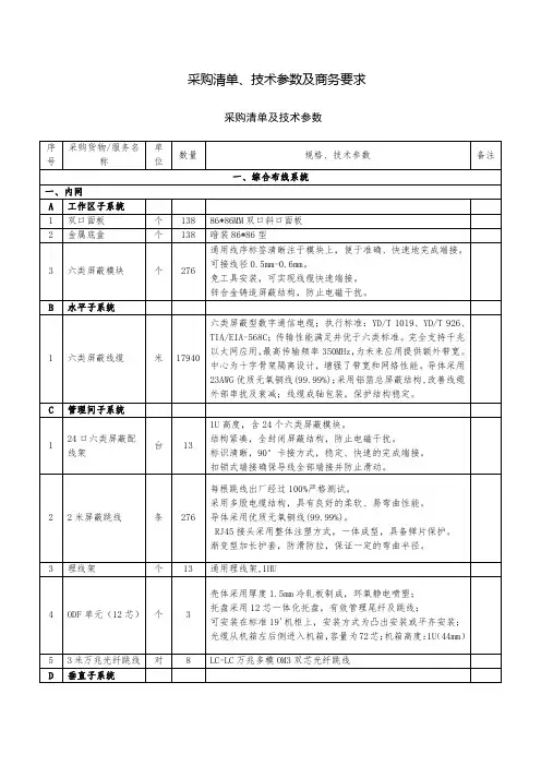 采购清单、技术参数及商务要求